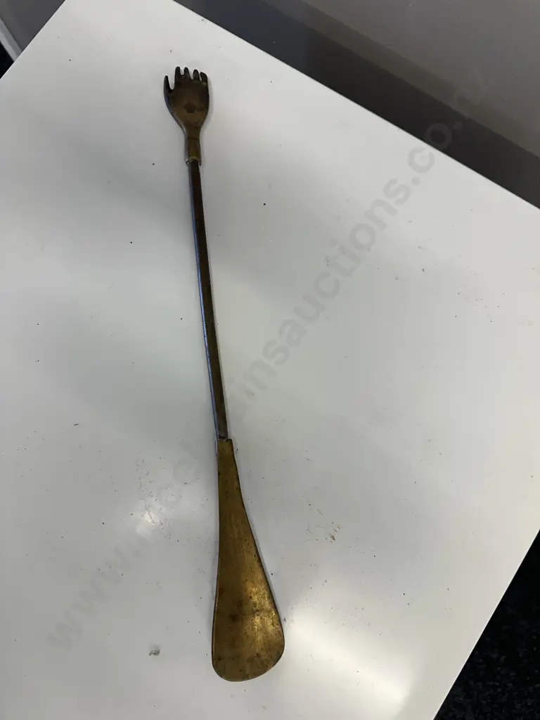 Vintage Brass Backscratcher / Shoe Horn, Mid-Twentieth Century Modernist. L41cm Image 1++