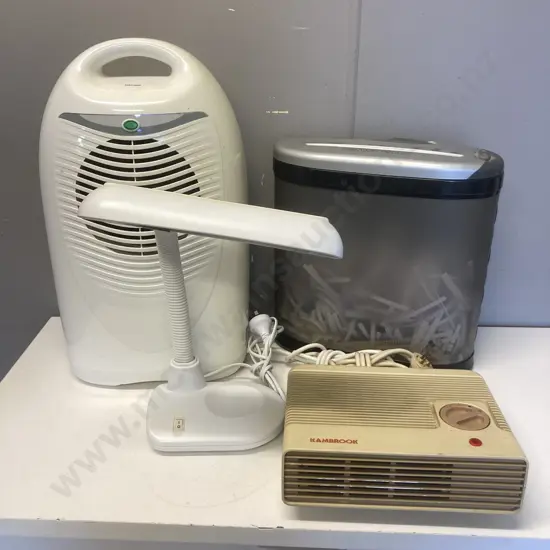 Red Stamp Dehumidifier, Techko Paper Shredder, Kambrook Heater & Stylelux Desk Lamp
