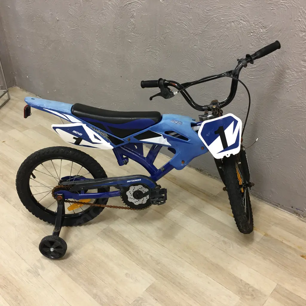 Kids Blue & White MC40 Bike With Training Wheels Image 1++
