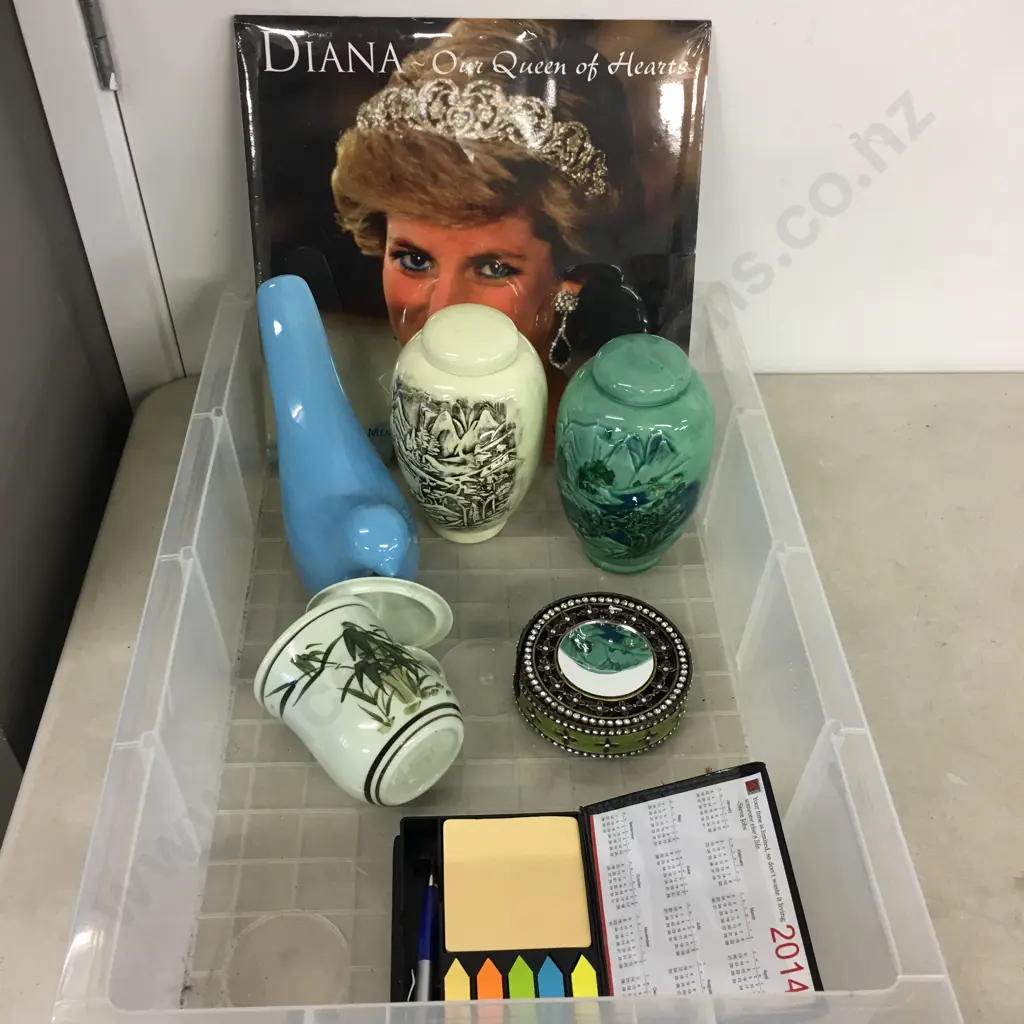 Clear Bin Of Assorted China Items, Ornaments Etc Image 1++