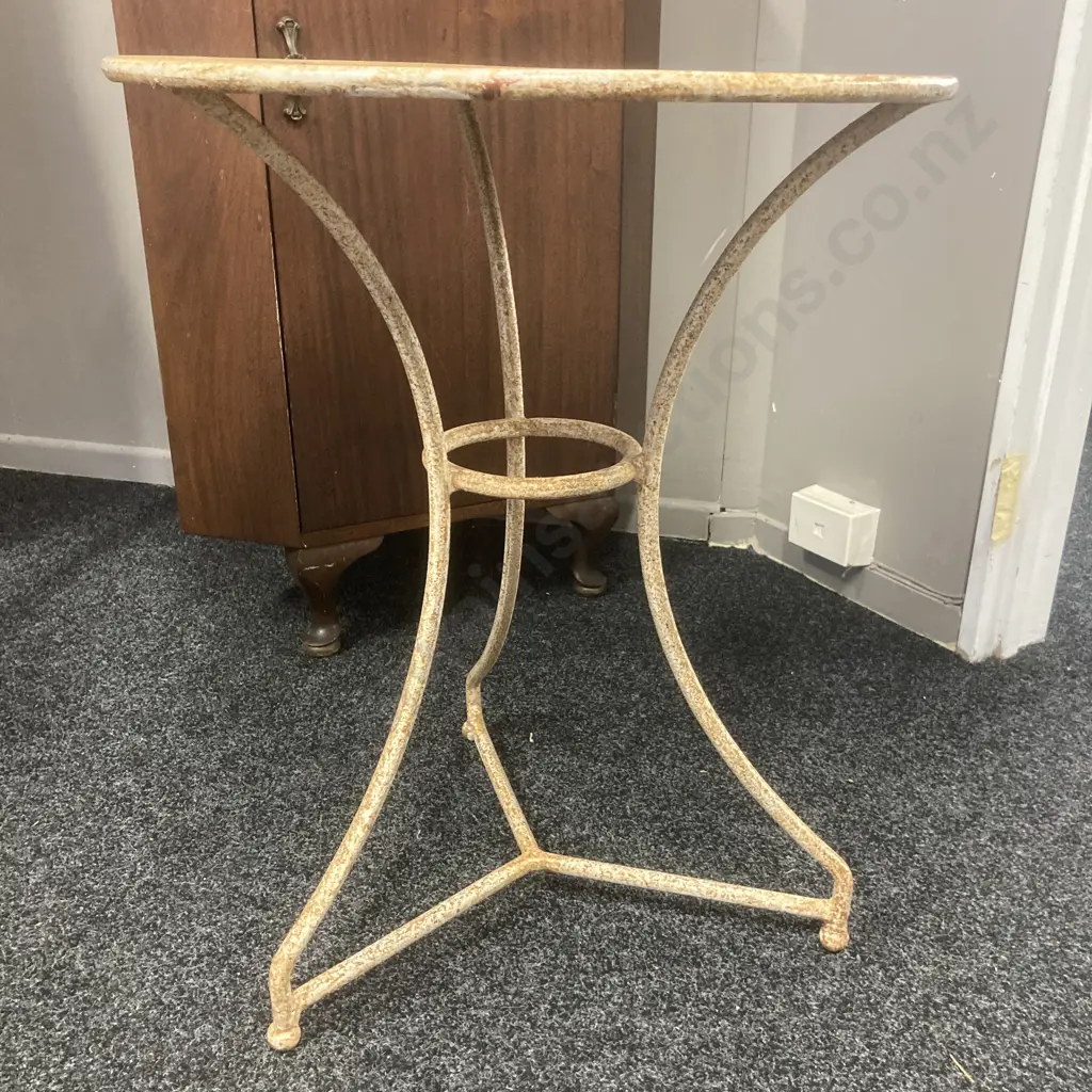 1950's French Small Round Gueridon Table, Wrought Base With Metal Top. 69 x 56cm Image 1++