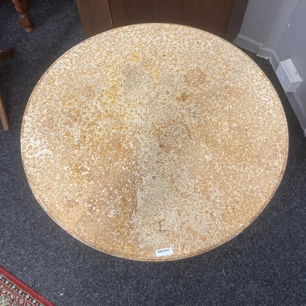 1950's French Small Round Gueridon Table, Wrought Base With Metal Top. 69 x 56cm Image 1++