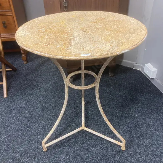 1950's French Small Round Gueridon Table, Wrought Base With Metal Top. 69 x 56cm
