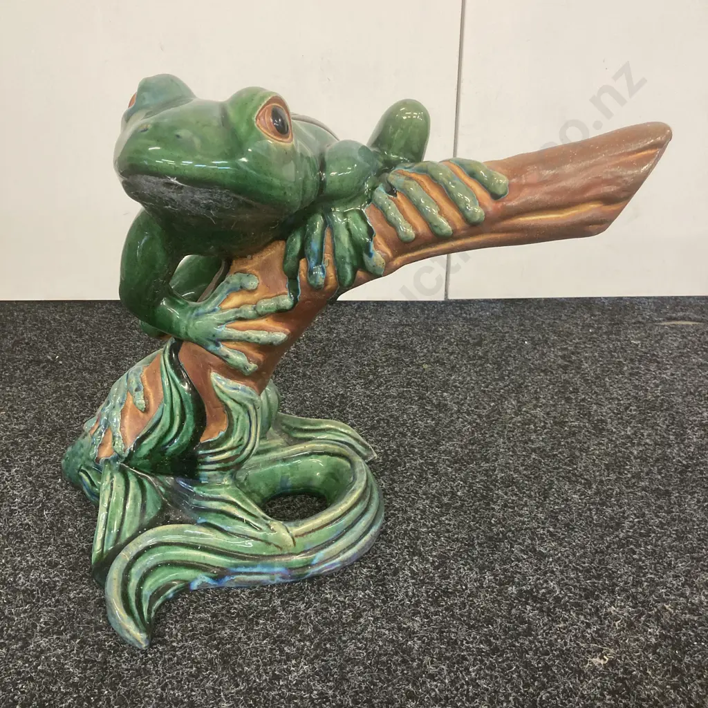 Tall Ceramic Frog On Log Statue. H50 W55 D39cm Image 1++