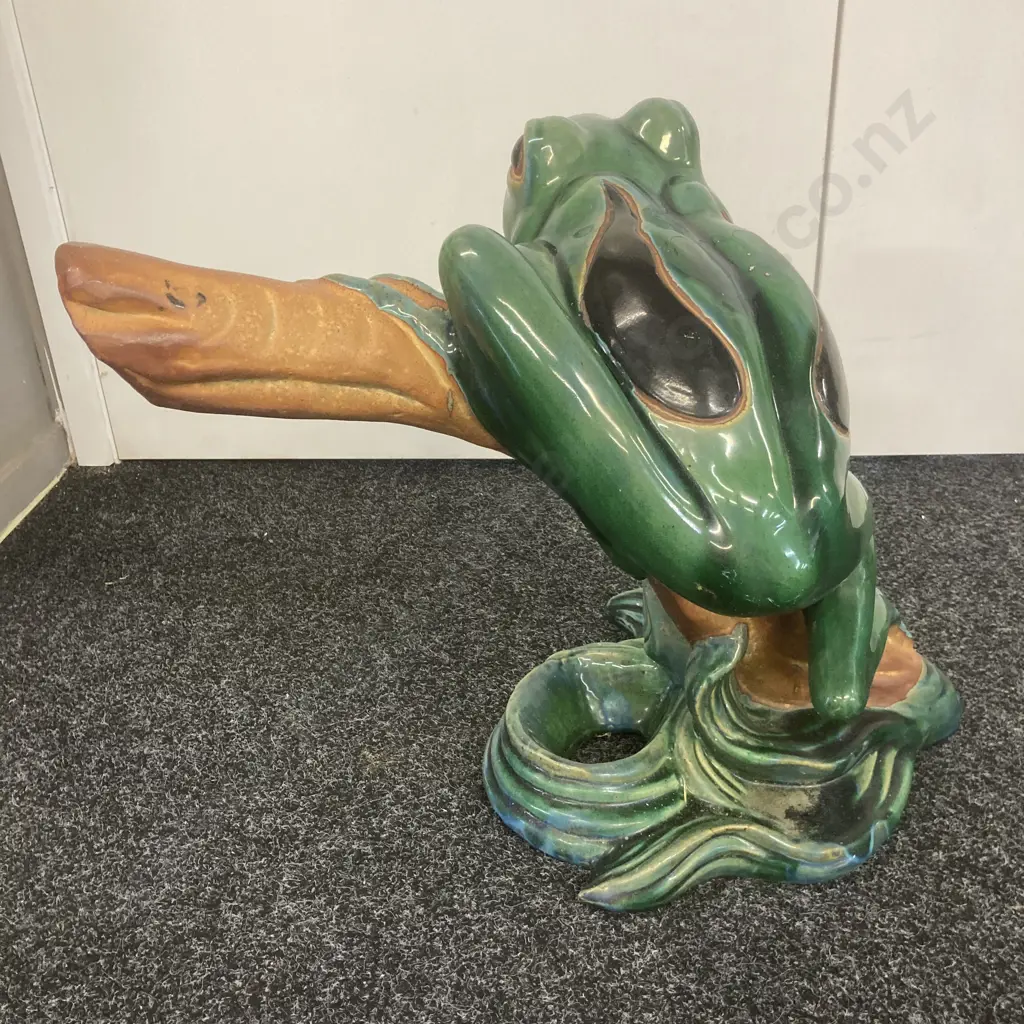 Tall Ceramic Frog On Log Statue. H50 W55 D39cm Image 1++