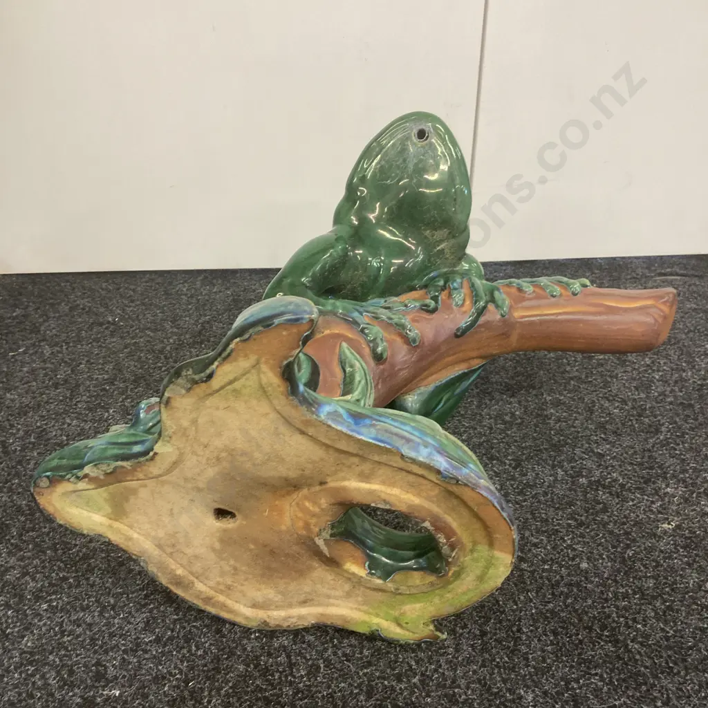 Tall Ceramic Frog On Log Statue. H50 W55 D39cm Image 1++