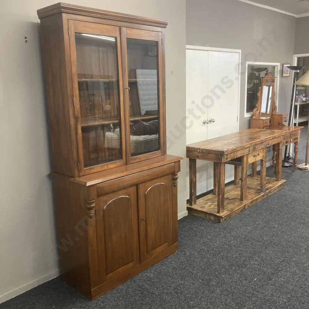 Colonial Kauri Chiffonier With Later Glazed Bookcase With Key. H212 W108 D49cm Image 1++