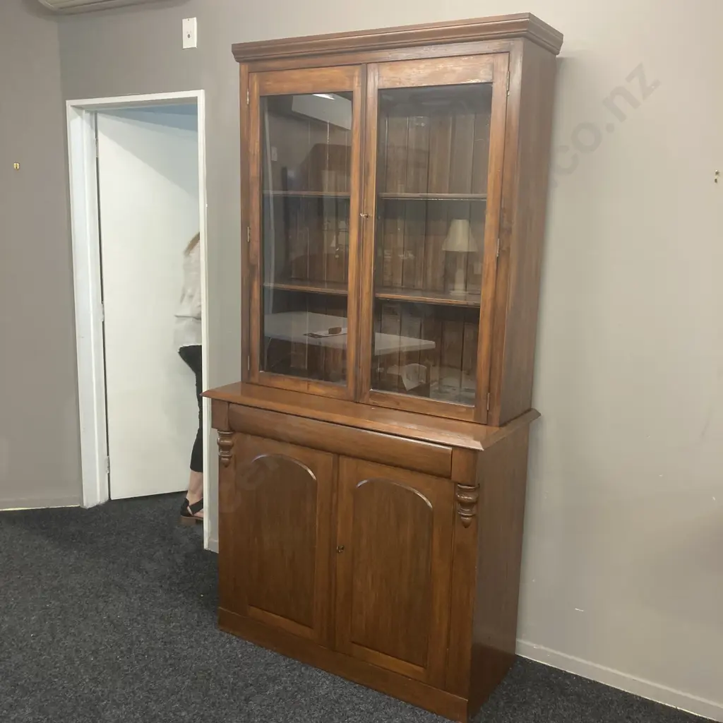 Colonial Kauri Chiffonier With Later Glazed Bookcase With Key. H212 W108 D49cm Image 1++