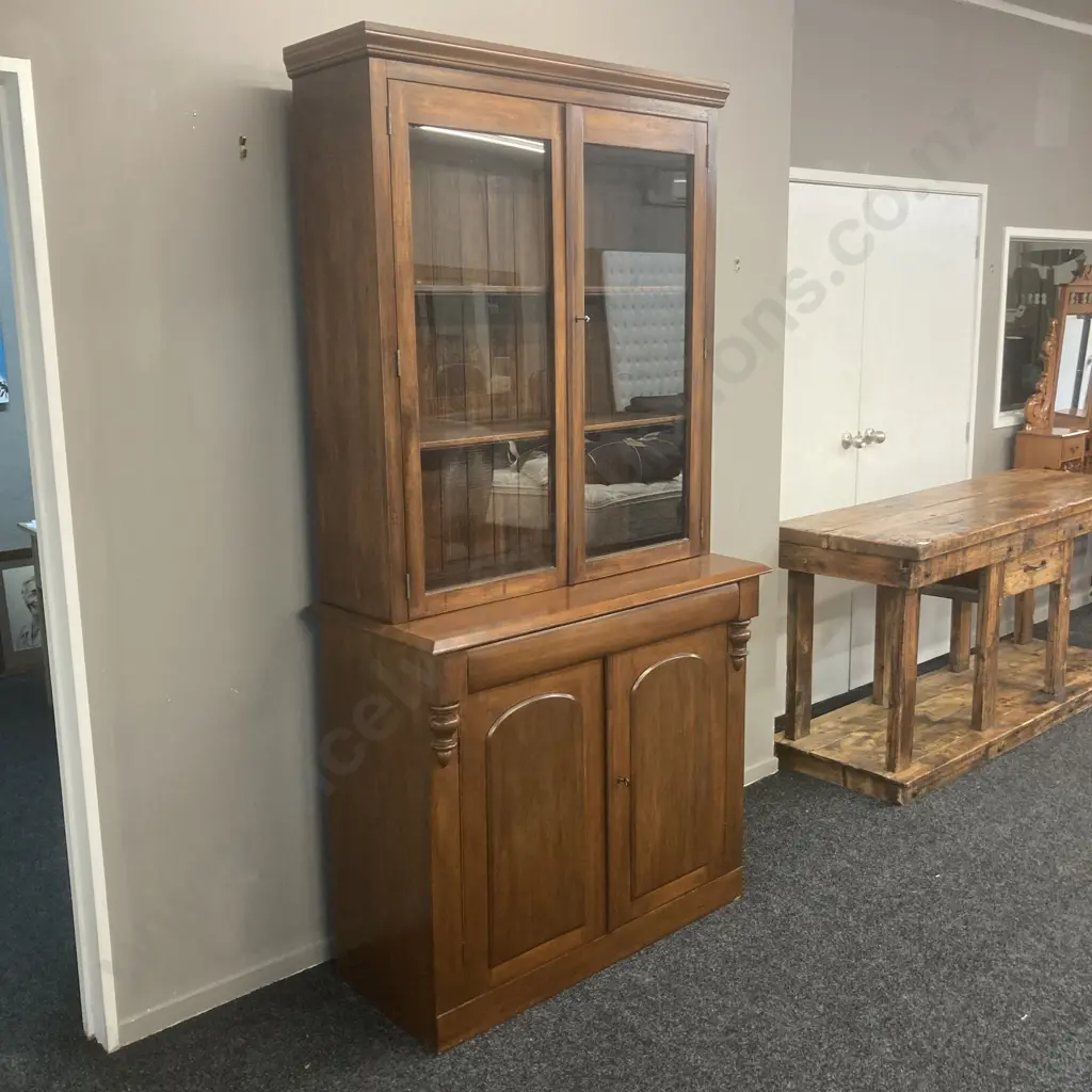 Colonial Kauri Chiffonier With Later Glazed Bookcase With Key. H212 W108 D49cm Image 1++