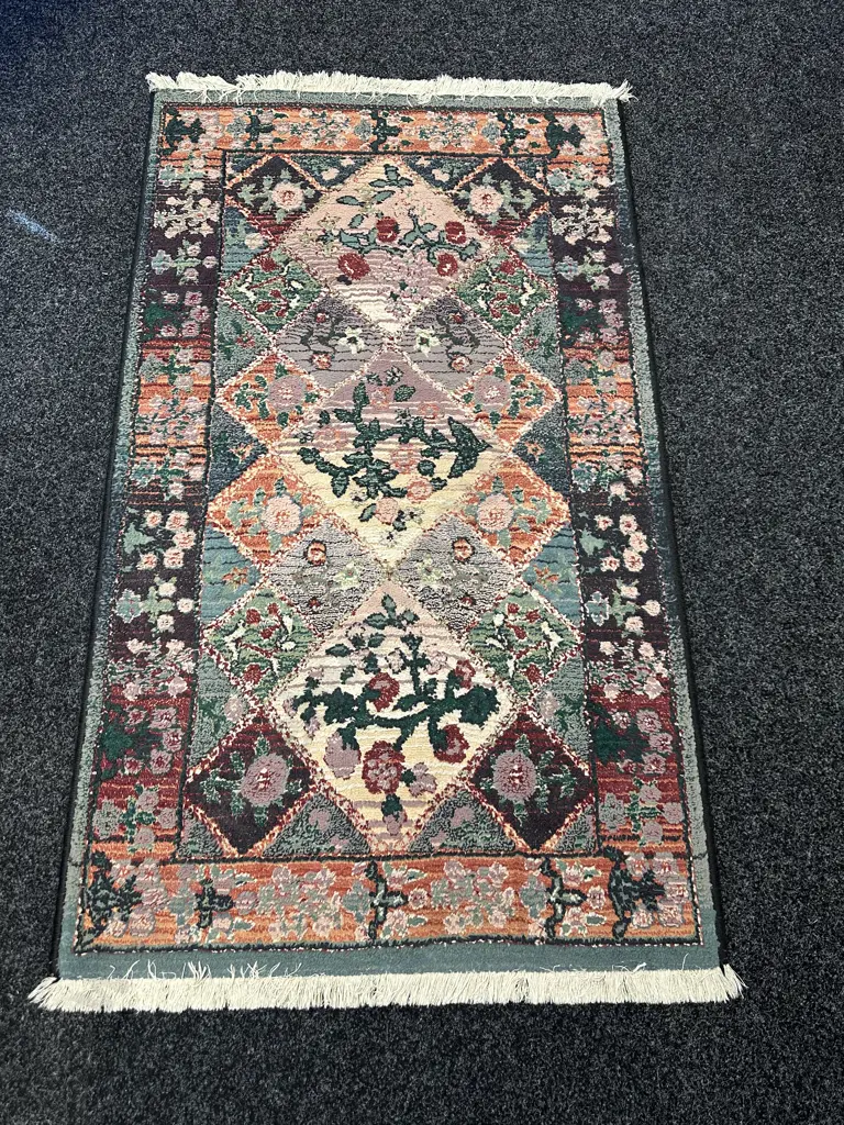Floor Rug - Blue / Green / Pink Tones With Tassels. 140 x 83cm Image 1++