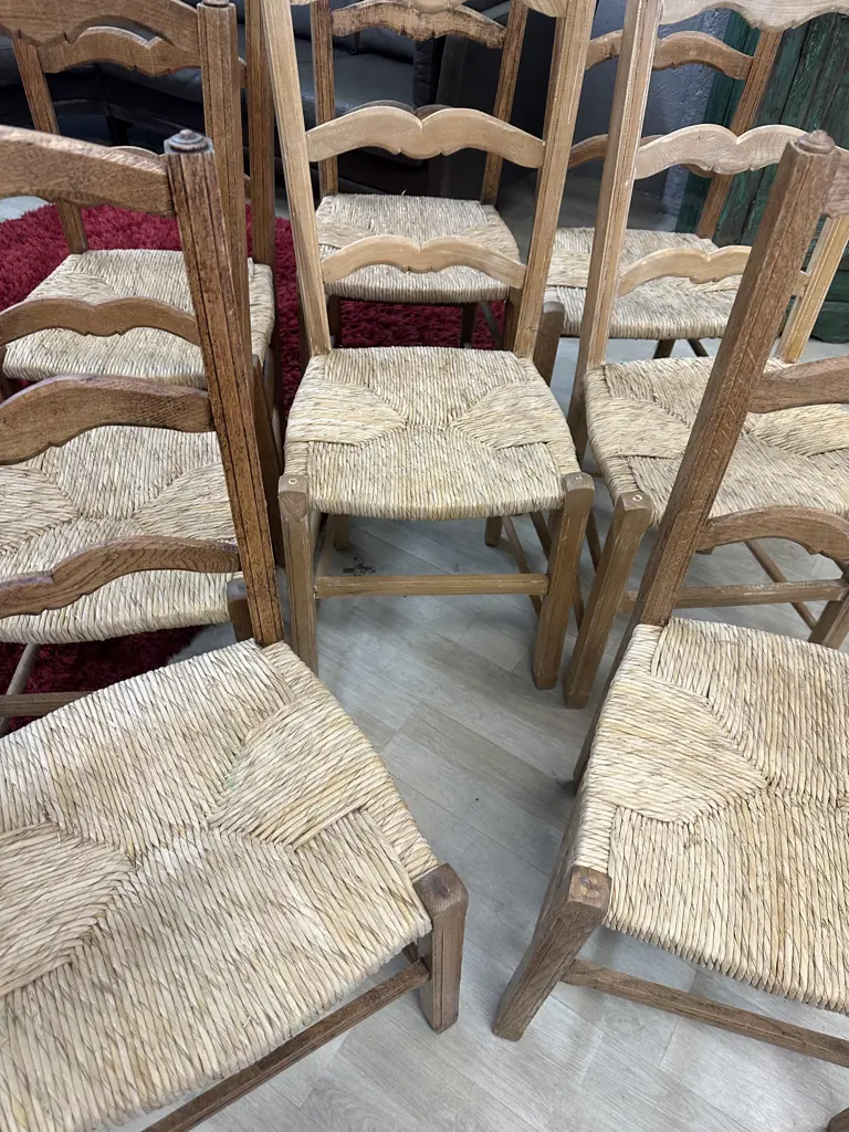 French Ladder Back Rush Seat Dining Chairs In Oak, Set of 8. W43cm Image 1++