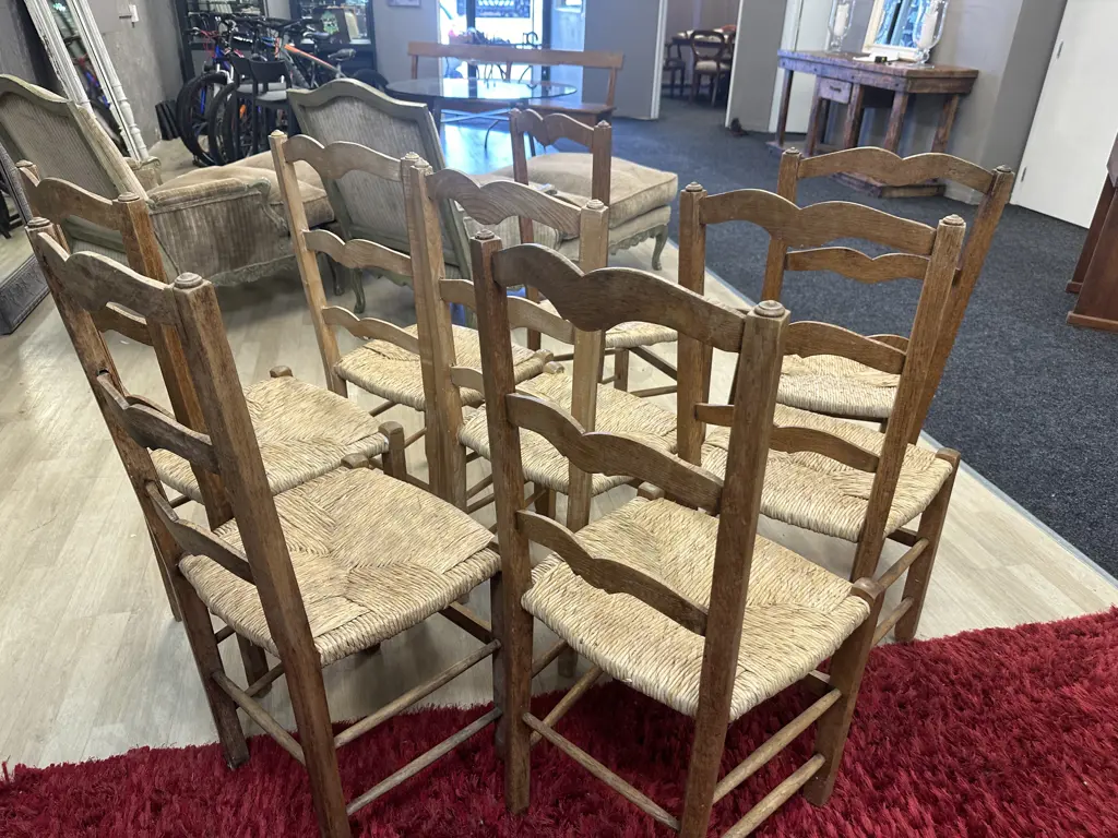 French Ladder Back Rush Seat Dining Chairs In Oak, Set of 8. W43cm Image 1++