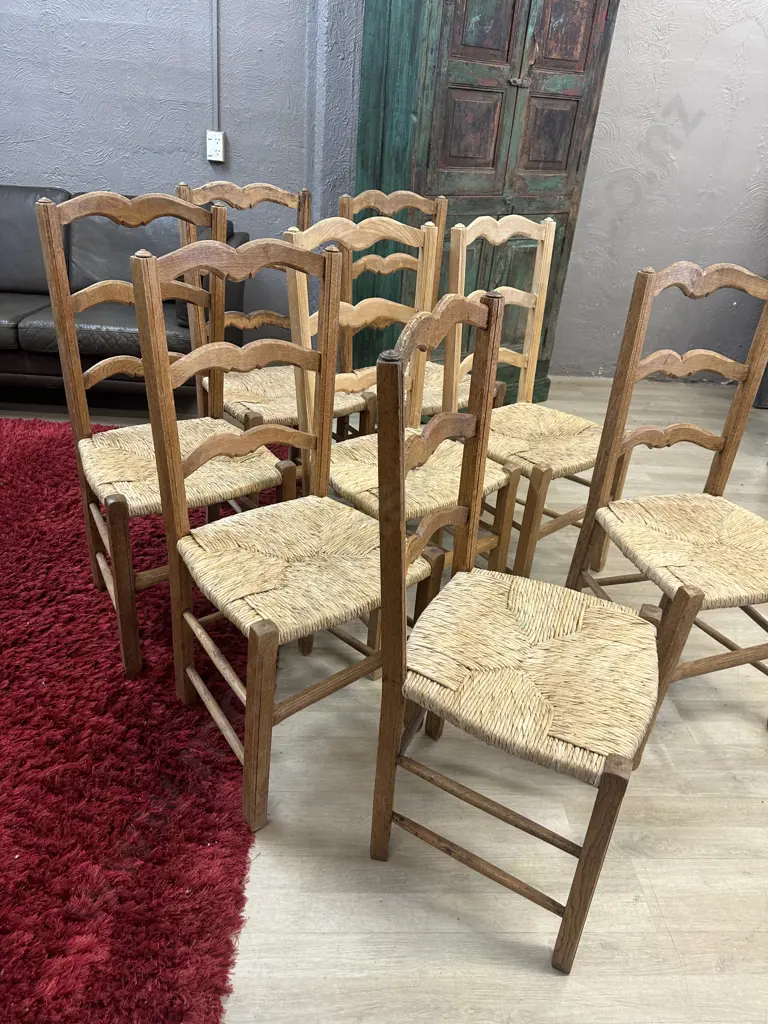 French Ladder Back Rush Seat Dining Chairs In Oak, Set of 8. W43cm Image 1++