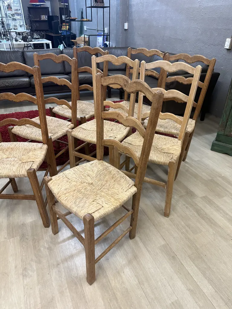 French Ladder Back Rush Seat Dining Chairs In Oak, Set of 8. W43cm Image 1++