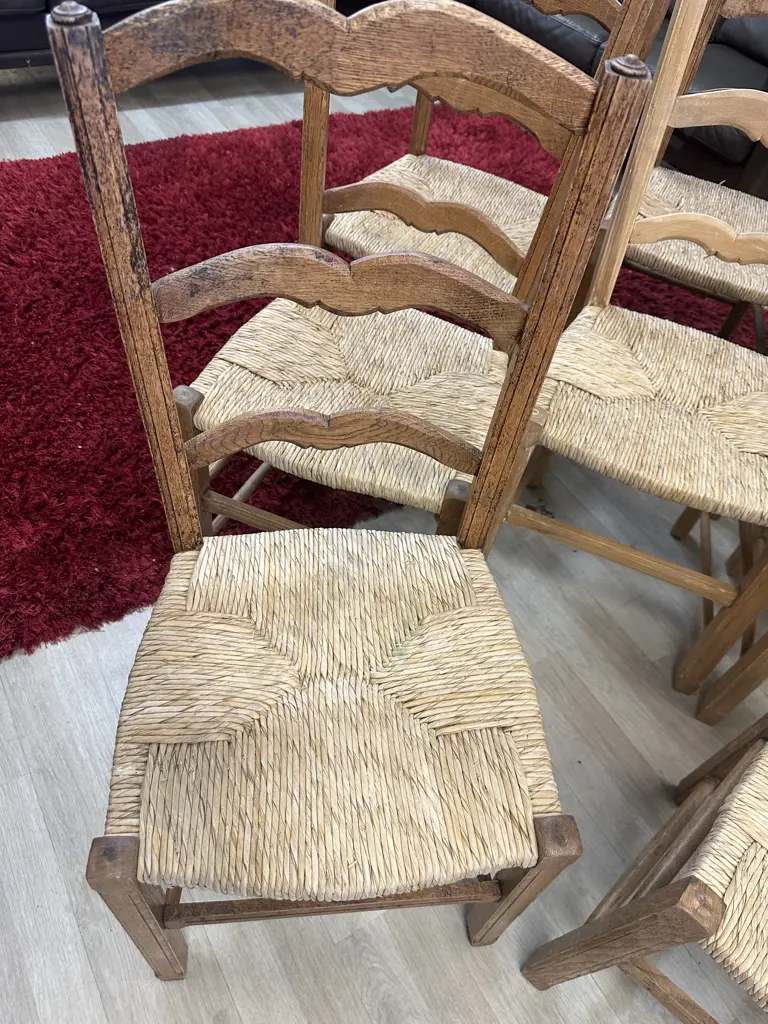 French Ladder Back Rush Seat Dining Chairs In Oak, Set of 8. W43cm Image 1++