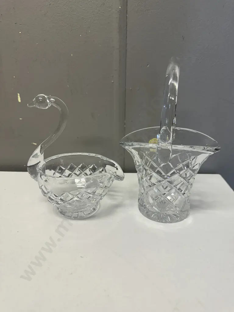 Vintage Crystal Brides Basket & Swan Image 1++