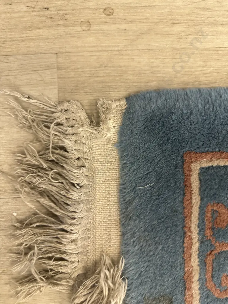 Woollen Floor Rug, Blue & Pink Tones. 295 x 190cm With Tassels Image 1++