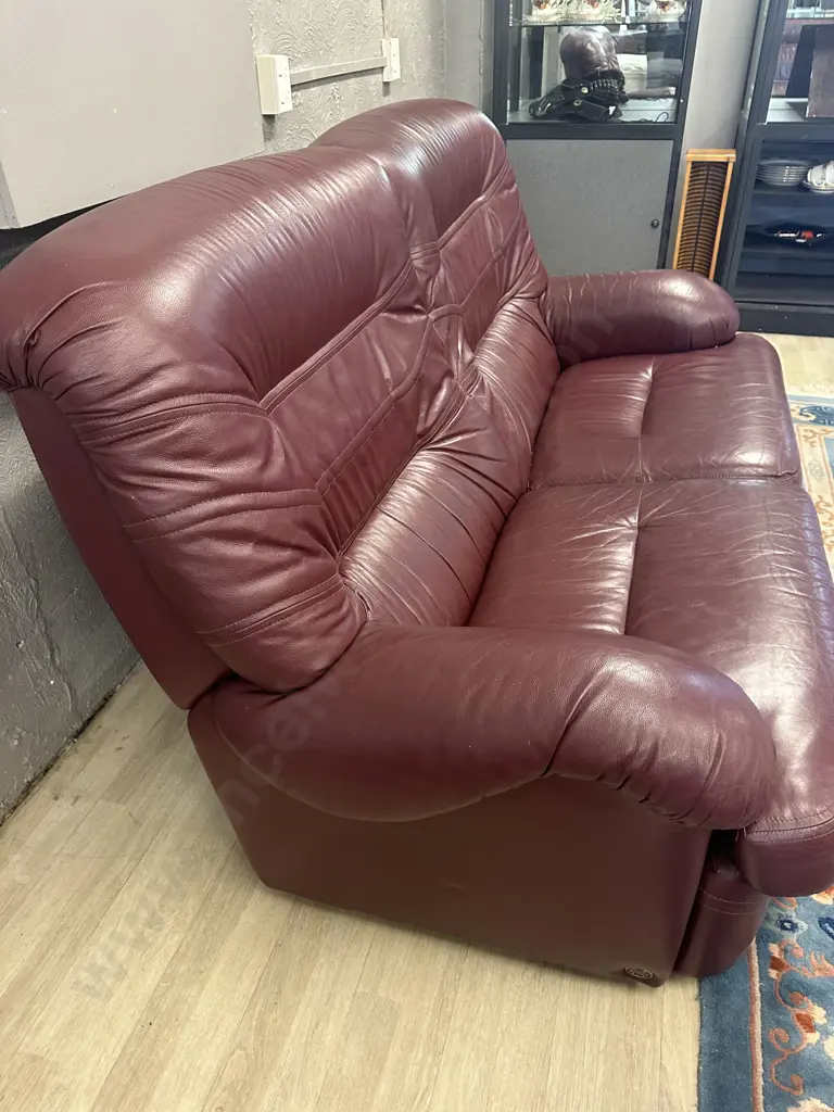 Kovacs Burgundy Leather Ritz Sofa And Two Reclining Armchairs, Ex Stephensons Furniture Image 1++
