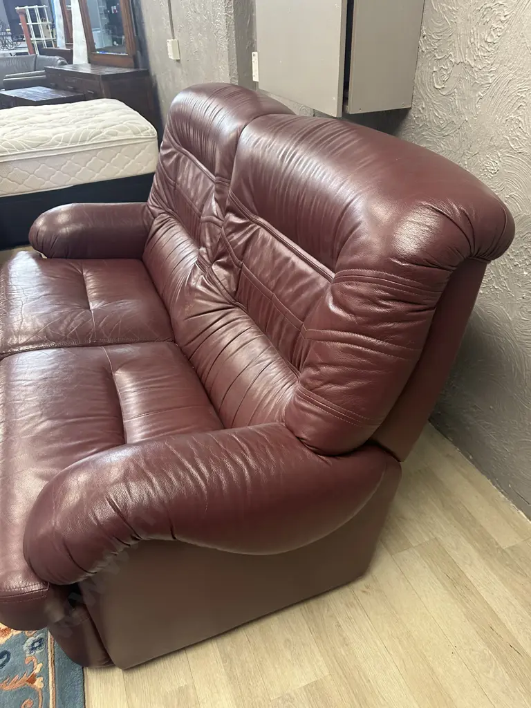 Kovacs Burgundy Leather Ritz Sofa And Two Reclining Armchairs, Ex Stephensons Furniture Image 1++