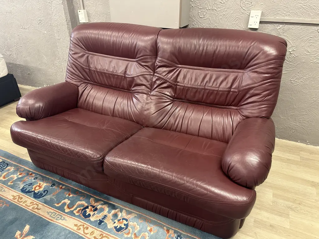 Kovacs Burgundy Leather Ritz Sofa And Two Reclining Armchairs, Ex Stephensons Furniture Image 1++