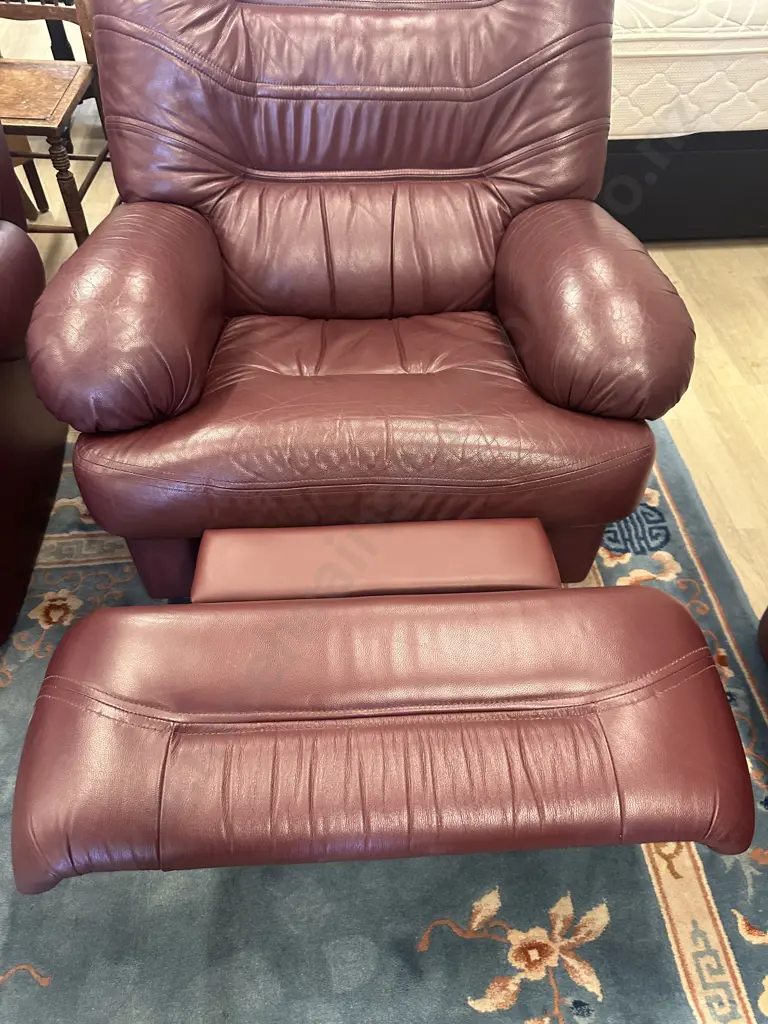 Kovacs Burgundy Leather Ritz Sofa And Two Reclining Armchairs, Ex Stephensons Furniture Image 1++