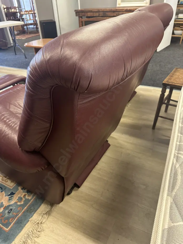 Kovacs Burgundy Leather Ritz Sofa And Two Reclining Armchairs, Ex Stephensons Furniture Image 1++