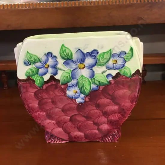 Art Deco Maling Vase Blue Floral Embossed With Blossom Bough Thumb Print #113 H14.5cm.