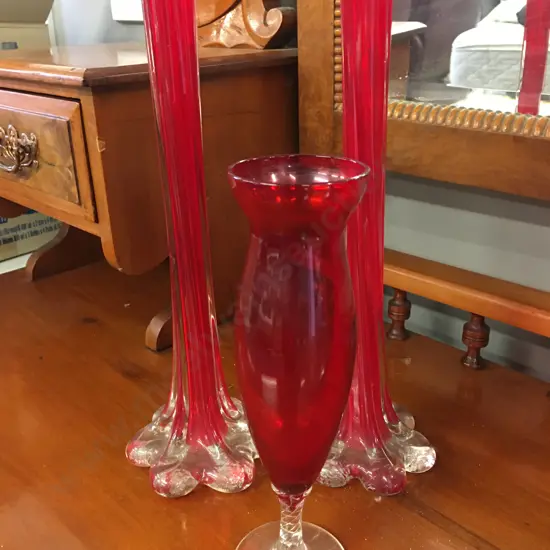 Ruby Red Vases & Bud Vase