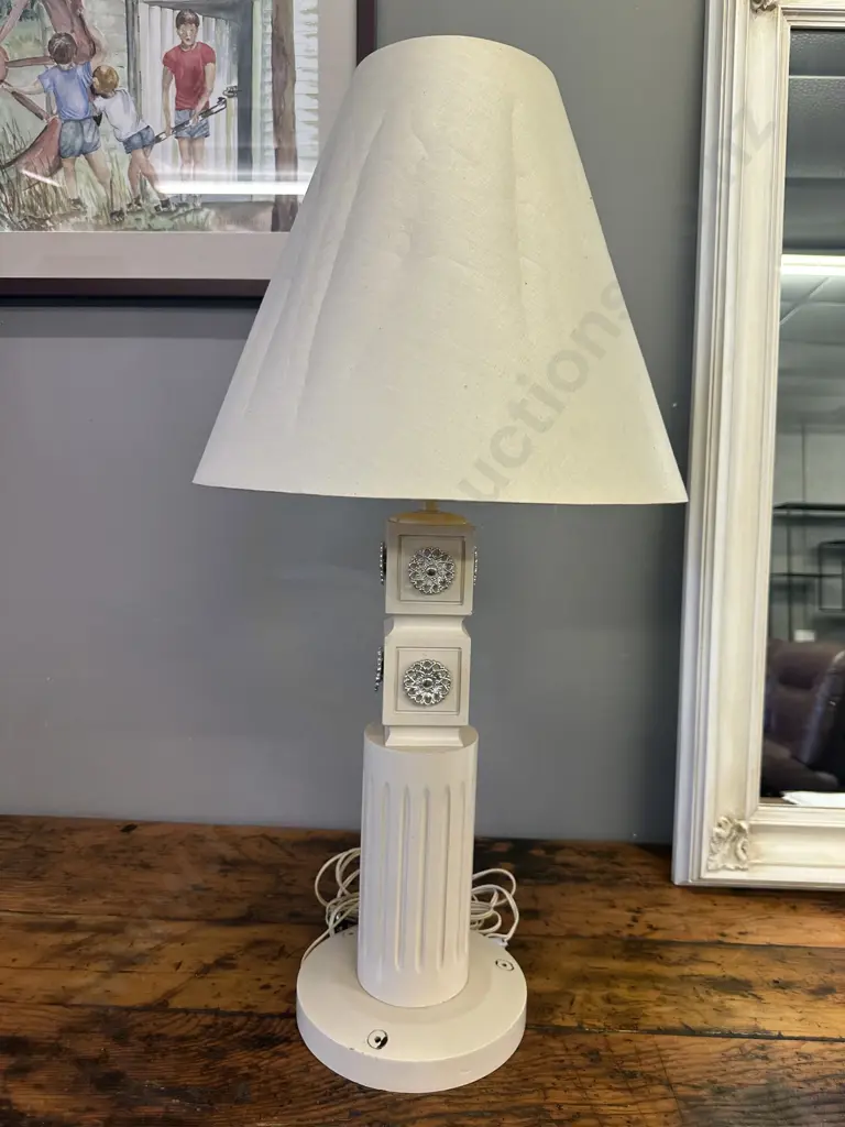 Table Lamp Painted cream Wooden Base & Cream Shade (as found) Image 1++