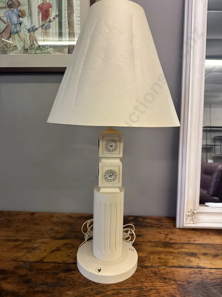 Table Lamp Painted cream Wooden Base & Cream Shade (as found) Image 1++