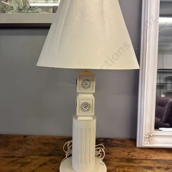 Table Lamp Painted cream Wooden Base & Cream Shade (as found)