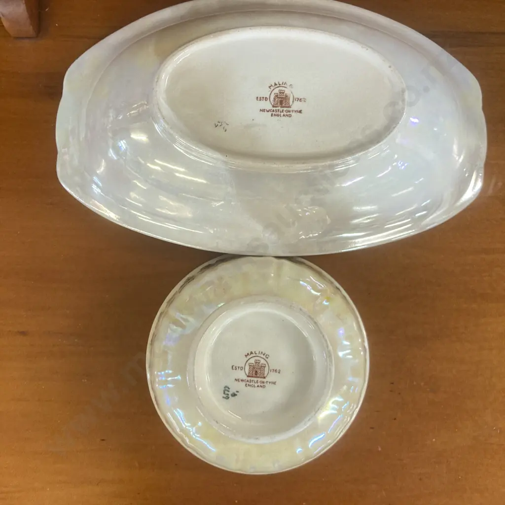 1950's Maling Lustre Ware Scenes Of Venice Boat Shaped Dish & Small Bowl Image 1++