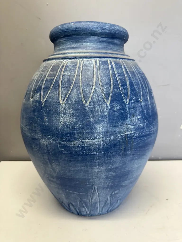 Painted Blue Terracotta Vase H42cm. Image 1++