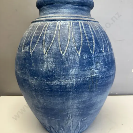 Painted Blue Terracotta Vase H42cm.