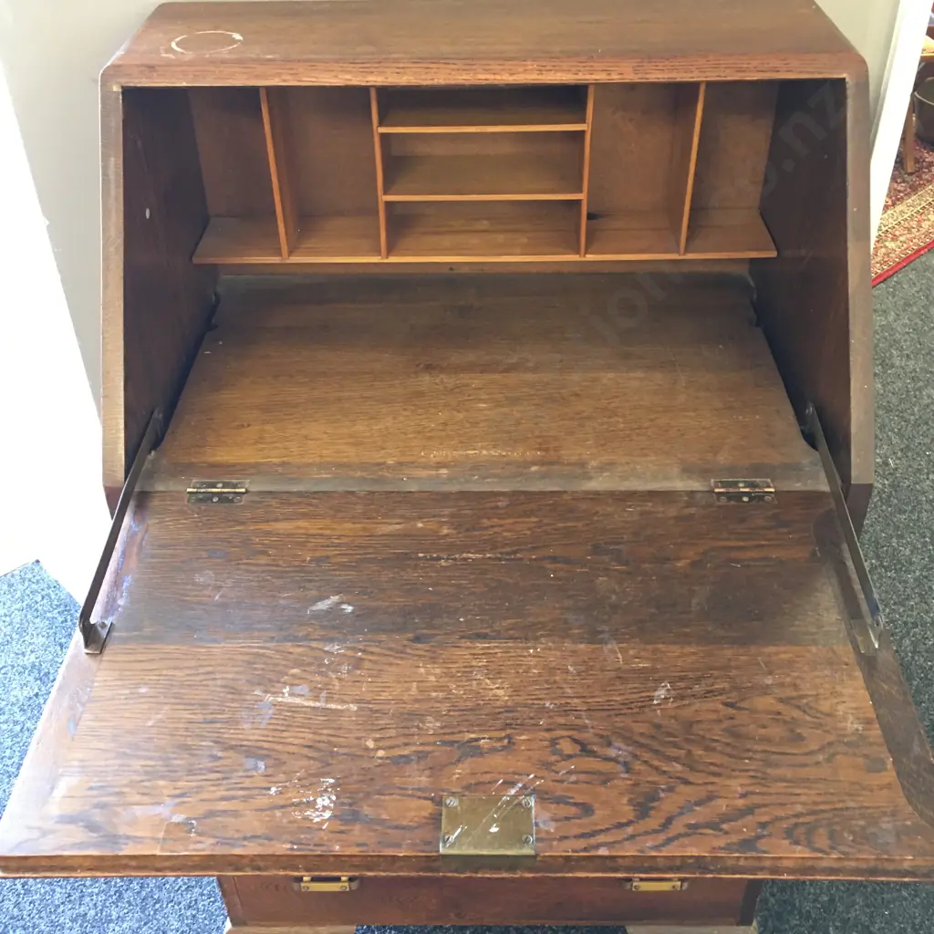 Antique Oak Writing Bureau Desk Four Drawer Original Handles H107,W68,D42cm. Image 1++