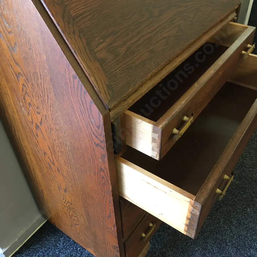 Antique Oak Writing Bureau Desk Four Drawer Original Handles H107,W68,D42cm. Image 1++