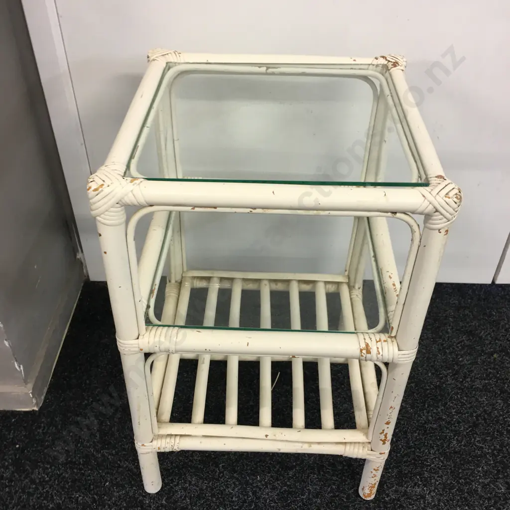 Three Tier Painted White Square Occasional Table Slatted Shelf H56,W36x36cm. Image 1++