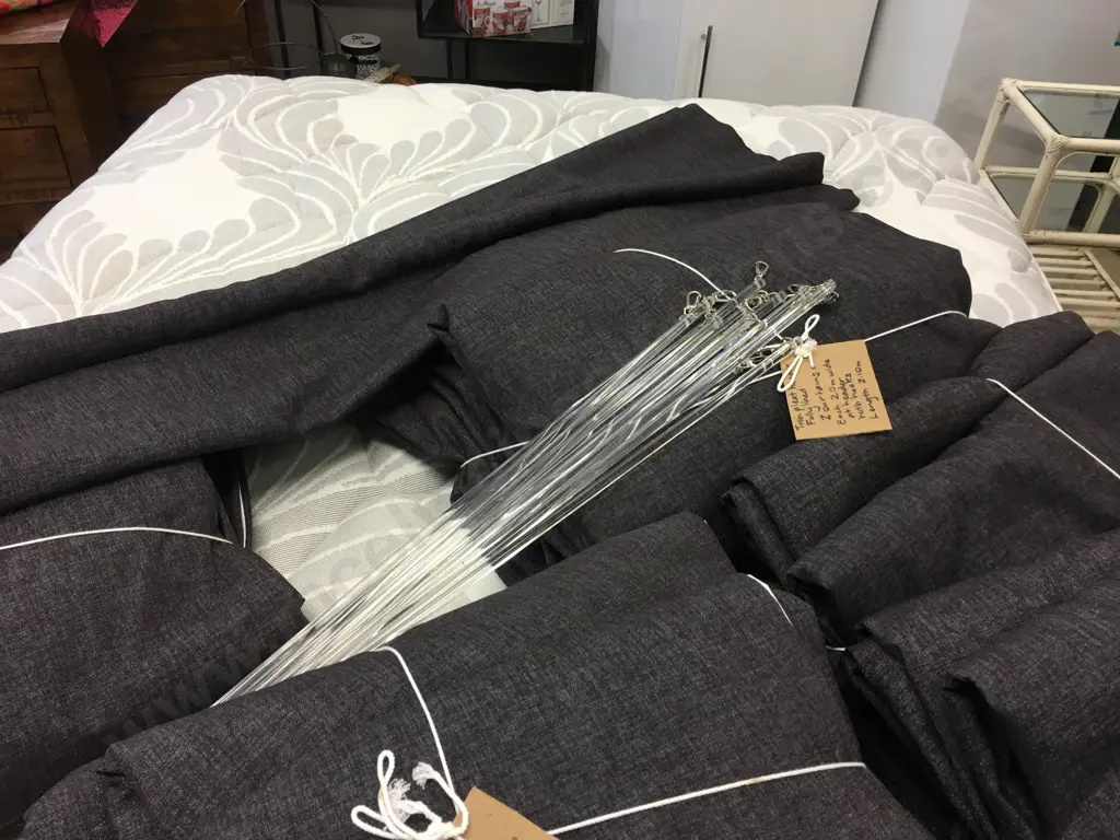 Lot of Five Pairs of Charcoal Twin Pinch Pleat Header Fully Lined Curtains, 12 x .75cm Drape Pulls, & Roman Blind Image 1++