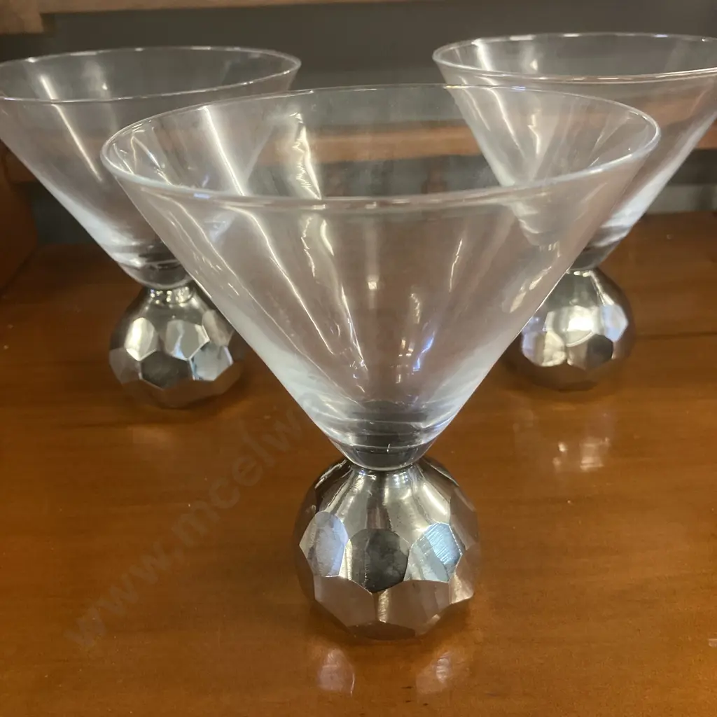 Set of Four Silver Hammered Disco Ball Martini Glasses Image 1++