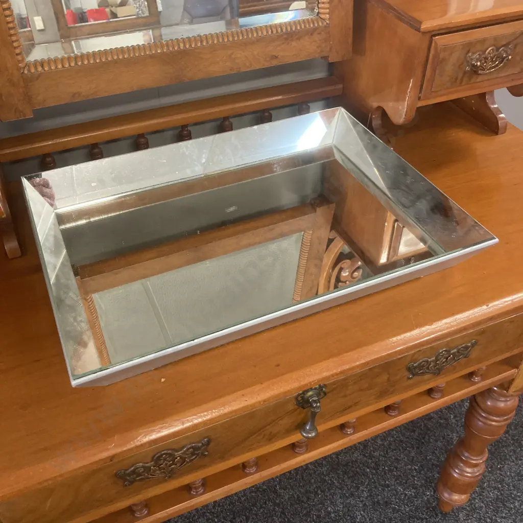 Large Mirrored Hand Tray With Felt Base. H5 W49 D36cm Image 1++