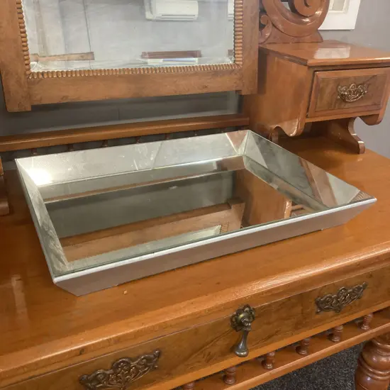 Large Mirrored Hand Tray With Felt Base. H5 W49 D36cm