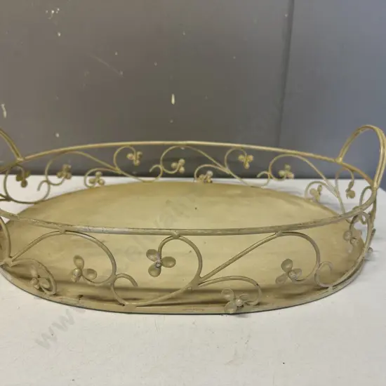 Oval Cream Metal Serving Tray Double Handled H17,W43,D32cm.