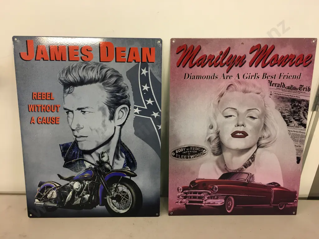 James Dean 'Rebel Without A Cause' & Marilyn Monroe 'Diamonds Are A Girls Best Friend' Metal Wall Art. 40 x 30cm Image 1++