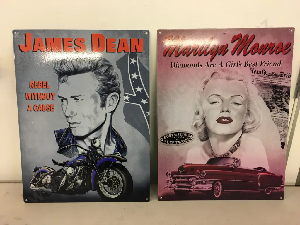 James Dean 'Rebel Without A Cause' & Marilyn Monroe 'Diamonds Are A Girls Best Friend' Metal Wall Art. 40 x 30cm Image 1++