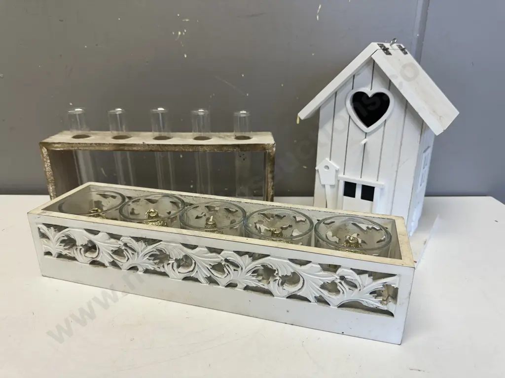 Decorative Candles, Bud Vases & Small Wooden House Image 1++