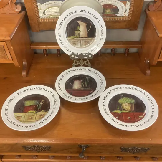 Set of Four Cypress Home French Herbs Theme 21cm Appetizer Or Decorative Plates