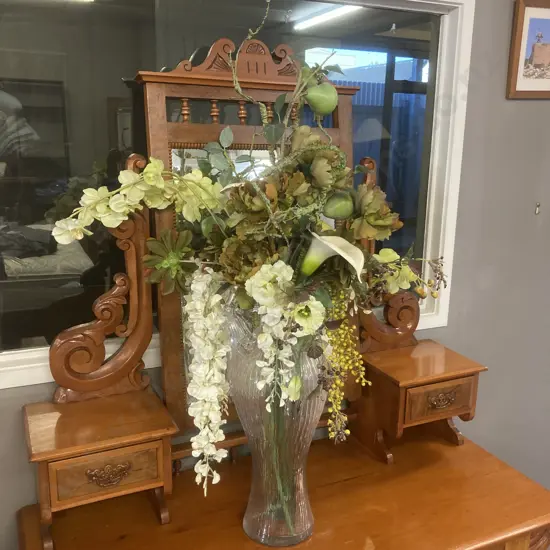 Tall 50cm Double Handle Glass Vase With Faux Flowers