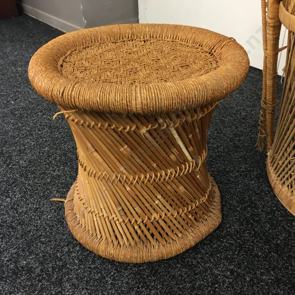 Vintage Cane Chair & Stool Image 1++