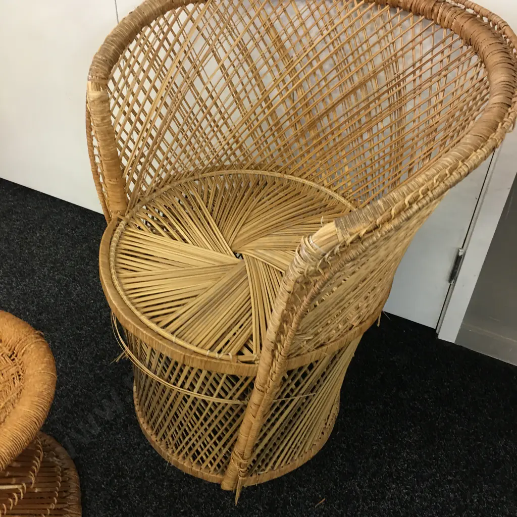 Vintage Cane Chair & Stool Image 1++