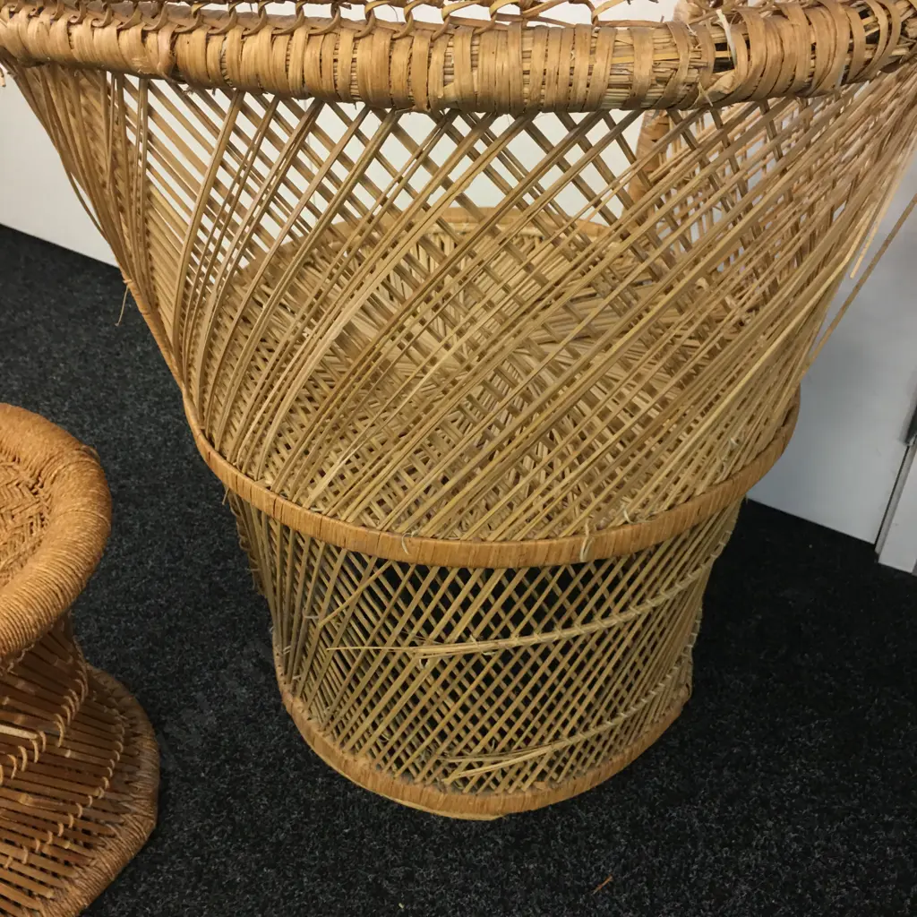 Vintage Cane Chair & Stool Image 1++